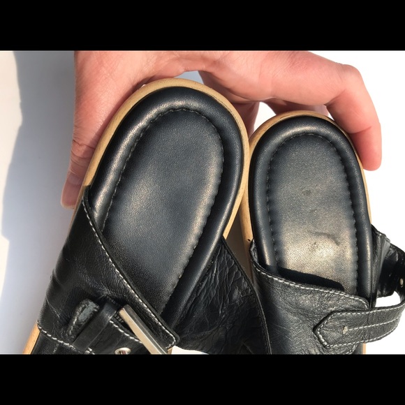 Unisa 9 black leather 2 strap 3.25” high wedge heel adjustable buckle sandals - Picture 4 of 8